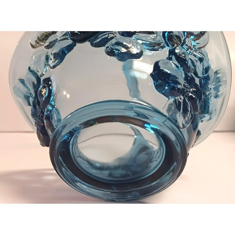 Vintage Tiara Indiana Glass Blue Dogwood Flower Handled Basket Decor 8